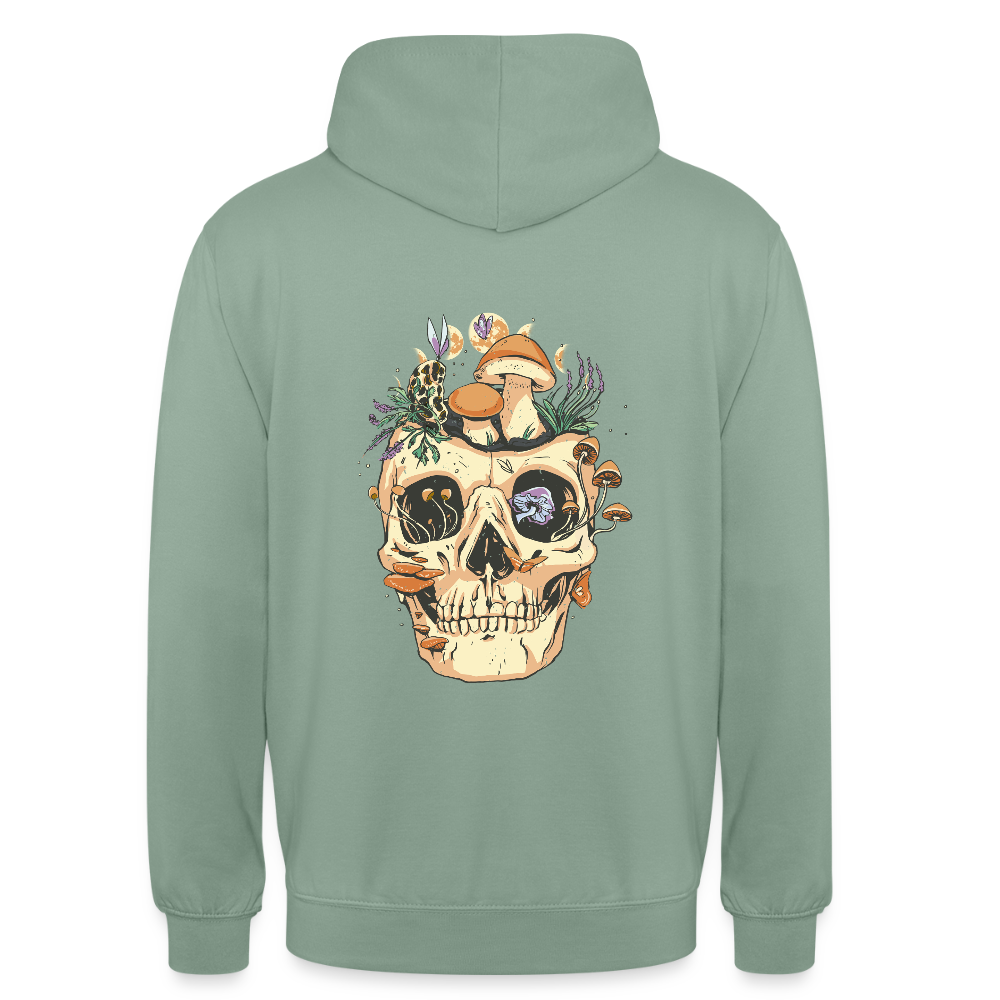 Sweat à Capuche Unisexe “Forest Skull” – Crâne Bohème & Nature Sauvage | REF00060 - vert-de-gris