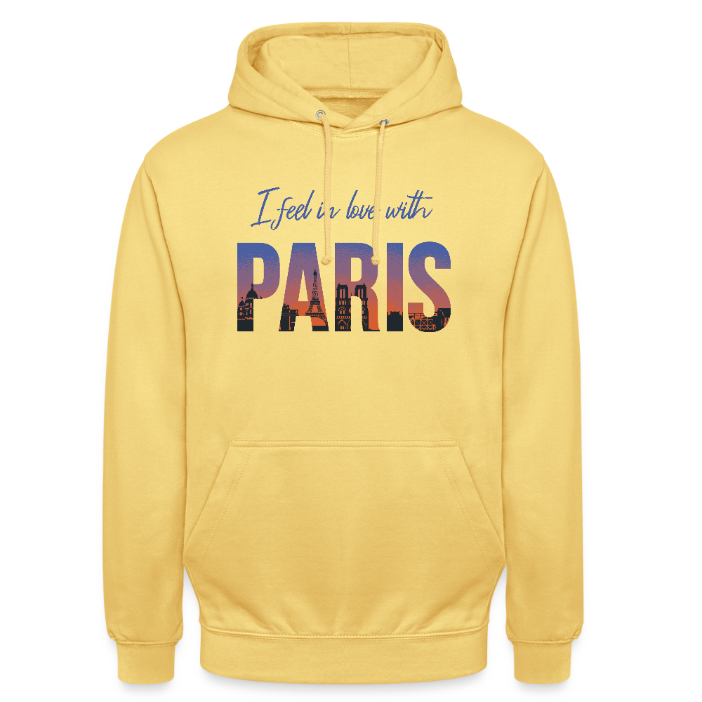 Sweat à Capuche Unisexe “I Feel in Love with PARIS” – Style Urbain & Romantique | REF00068 - jaune citron