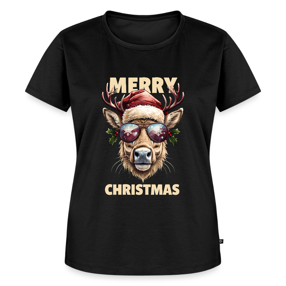 🦌 T-shirt Premium Bio Femme “Merry Christmas” – Style Festif & Détente | UNiKtee REF00071 - noir