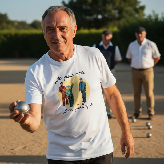 T-shirt Homme “Je peux pas, j’ai pétanque” – Humour du Sud & Bonne Humeur | UNiKtee REF00034