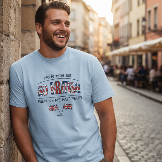 🇬🇧 T-shirt Homme “Ma femme est so British” – Humour & Couple Mixte | UNiKtee REF00073