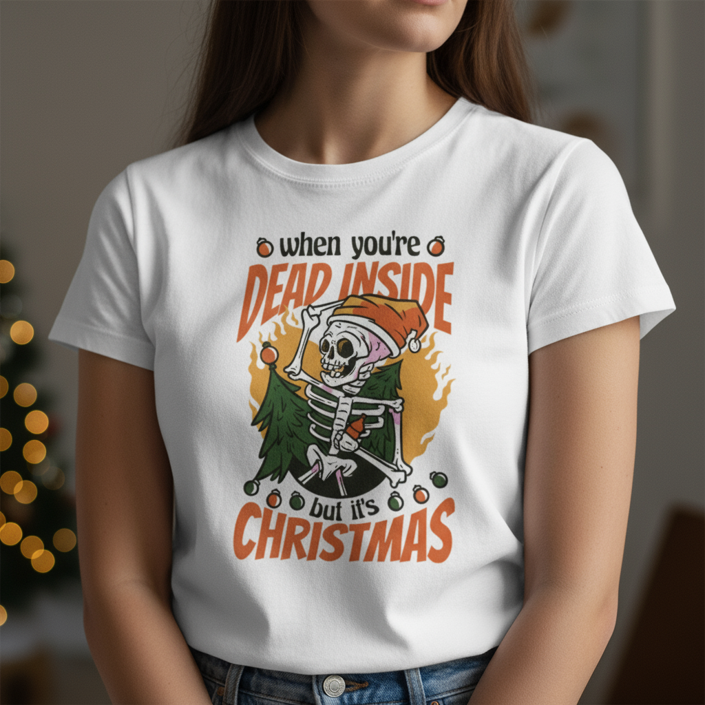💀 T-shirt Femme “Dead Inside but It’s Christmas” – Humour Noir Festif | UNiKtee REF00048