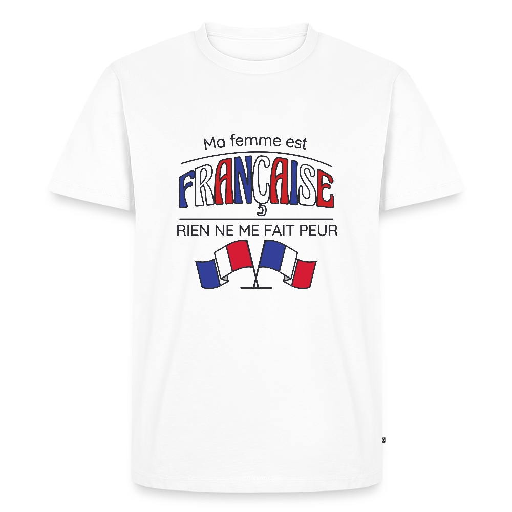 🇫🇷 T-shirt Homme “Ma femme est Française” – Humour & Fierté | UNiKtee REF00076 - blanc