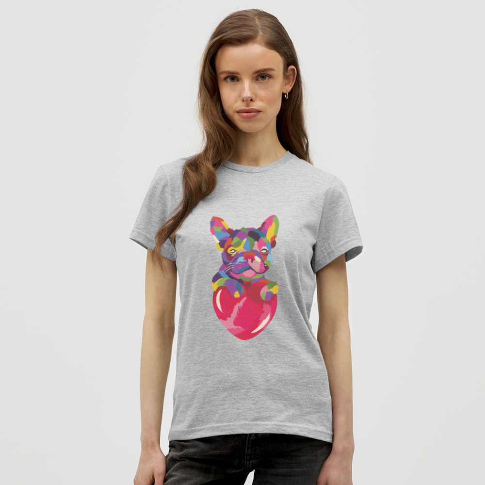 T-shirt Femme Bulldog Love - REF00004 - gris chiné