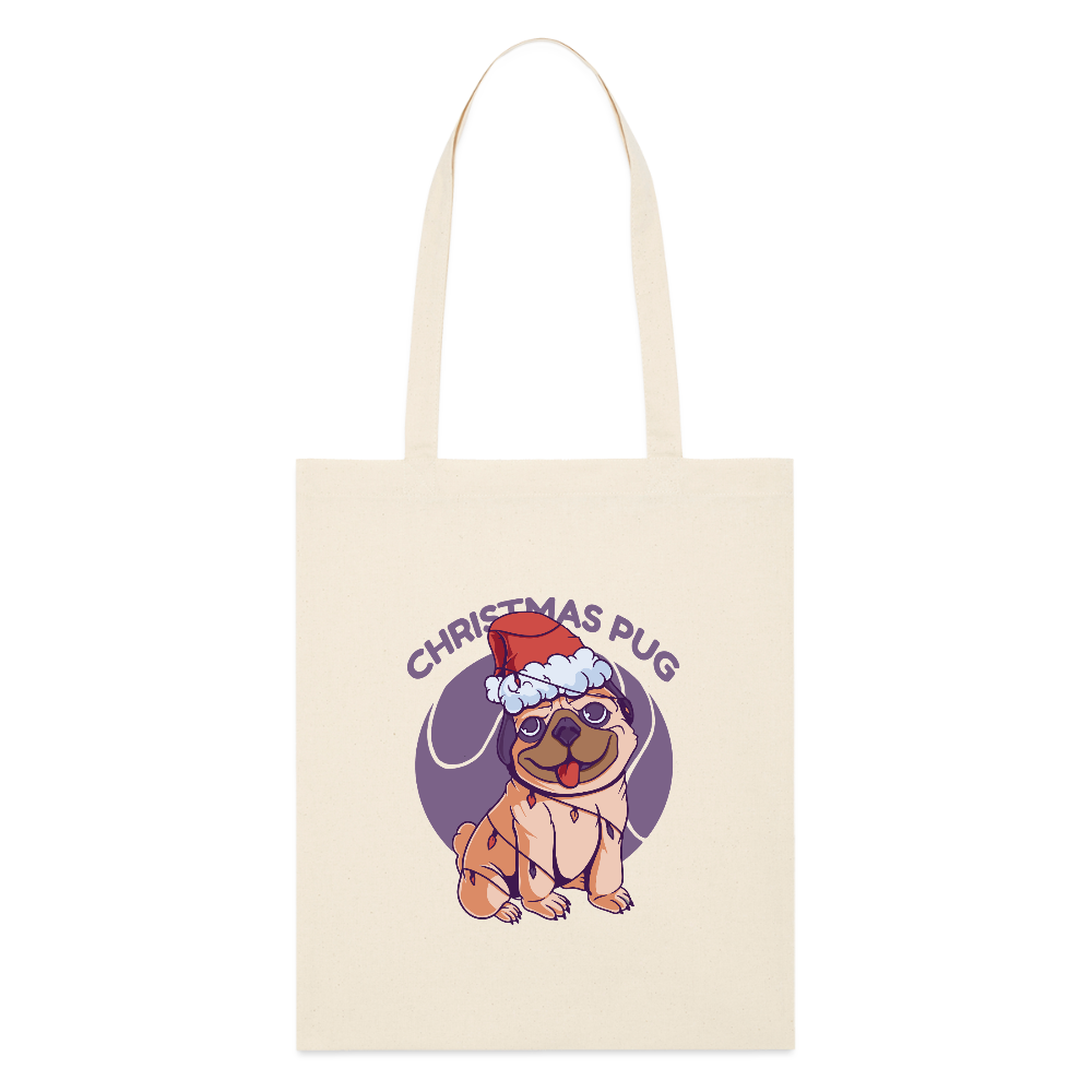 🎅 Tote Bag “Christmas Pug” – Adorable & Festif | UNiKtee REF00052 - blanc gris