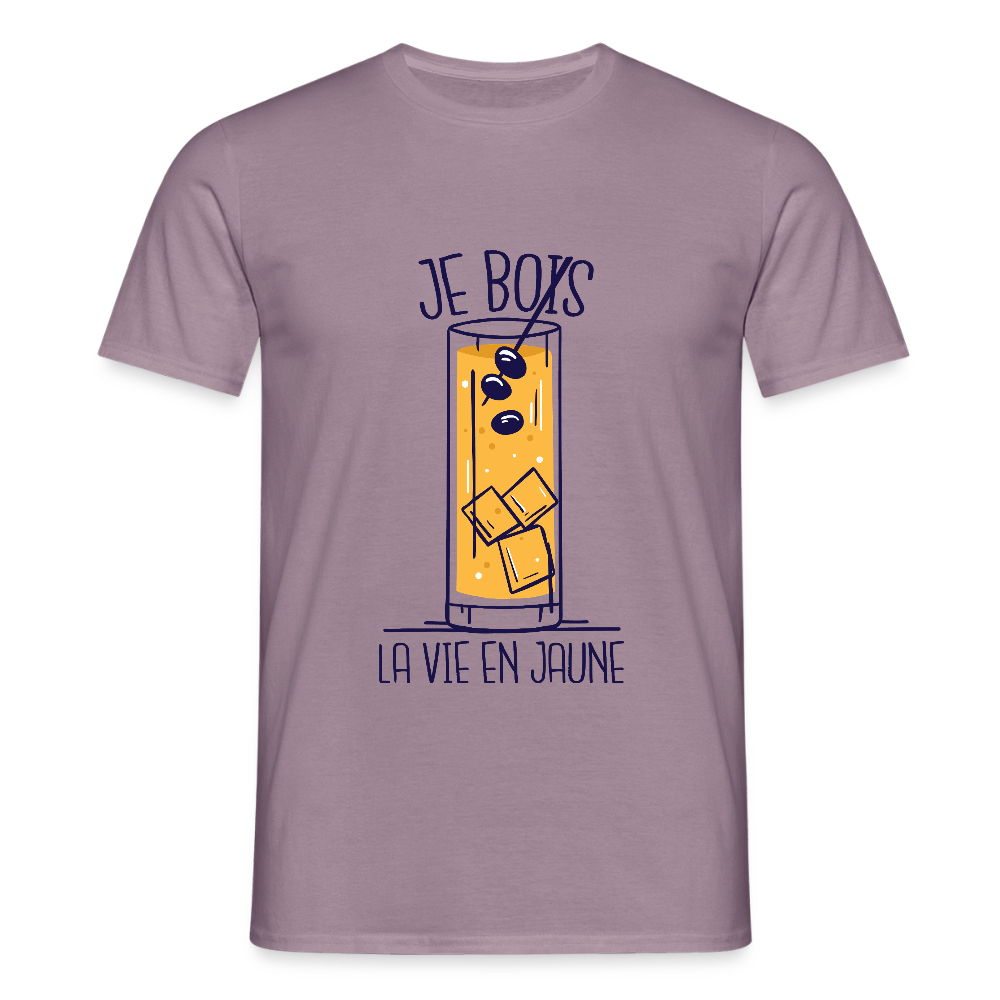 T-shirt Homme “Je Bois la Vie en Jaune” – Humour & Bonne Humeur | UNiKtee - REF00027 - mauve gris 