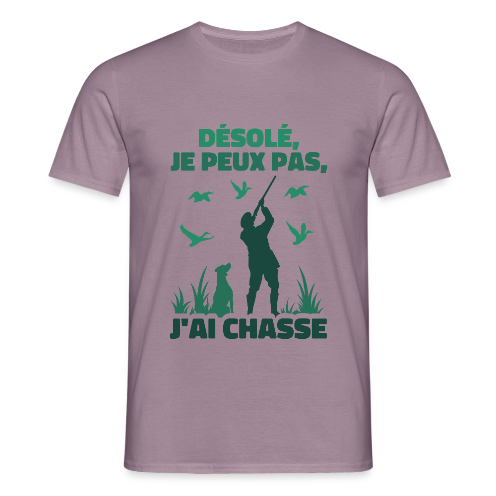 T-shirt Homme – Je peux pas, j’ai chasse - REF00015 - mauve gris 
