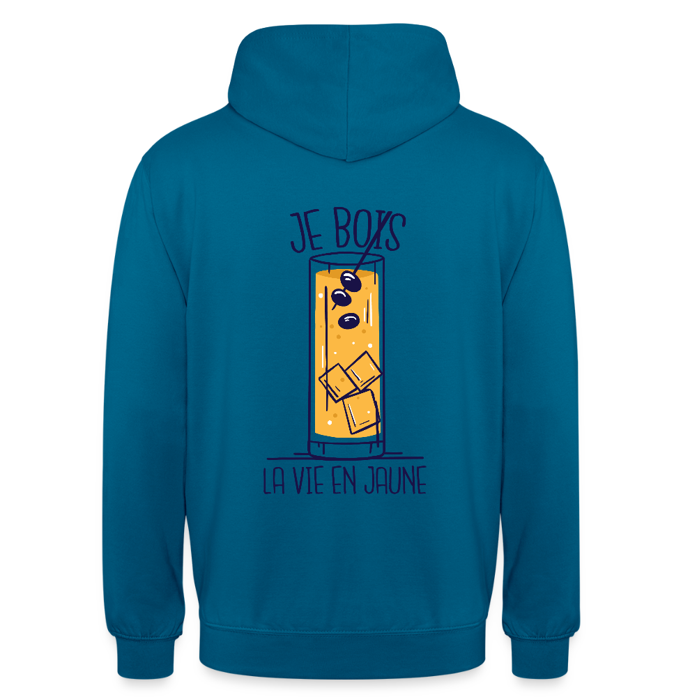 weat à Capuche “Je Bois la Vie en Jaune” – Style, Humour & Bonne Humeur | UNiKtee - REF00027 - bleu profond 