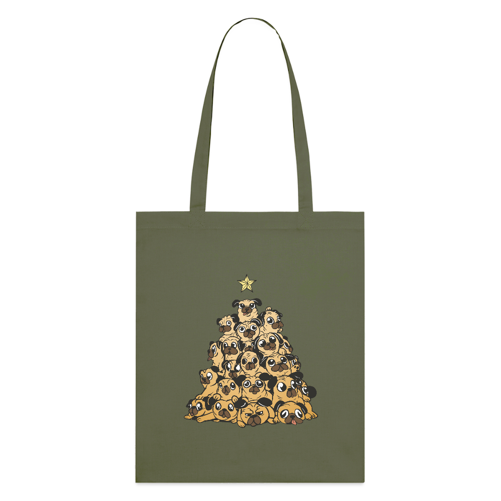 Tote Bag “Christmas Pug Tree” – Arbre de Carlins de Noël | UNiKtee REF00055 - kaki