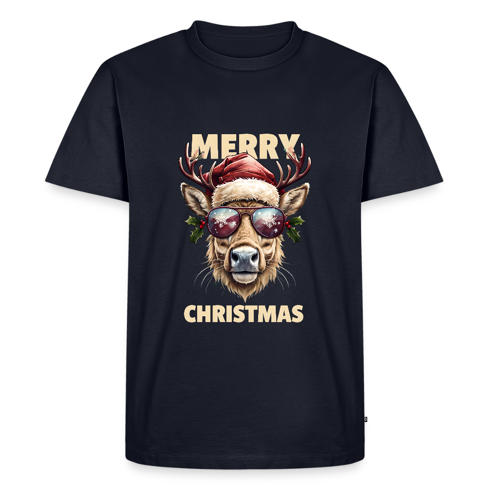 🦌 T-shirt Premium Bio “Merry Christmas” – Style & Esprit Festif | UNiKtee REF00071 - bleu marine