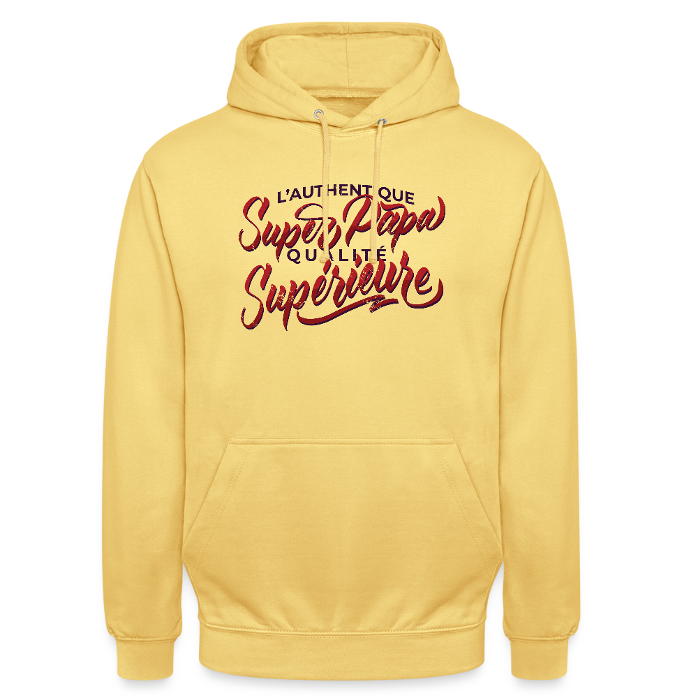 Sweat à Capuche Homme “Super Papa – Qualité Supérieure” | UNiKtee REF00036 - jaune citron