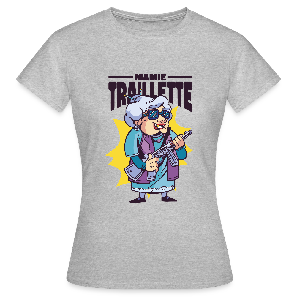 💜 T-shirt Femme “Mamie Trailette” – Humour & Style Vintage | UNiKtee REF00047 - gris chiné