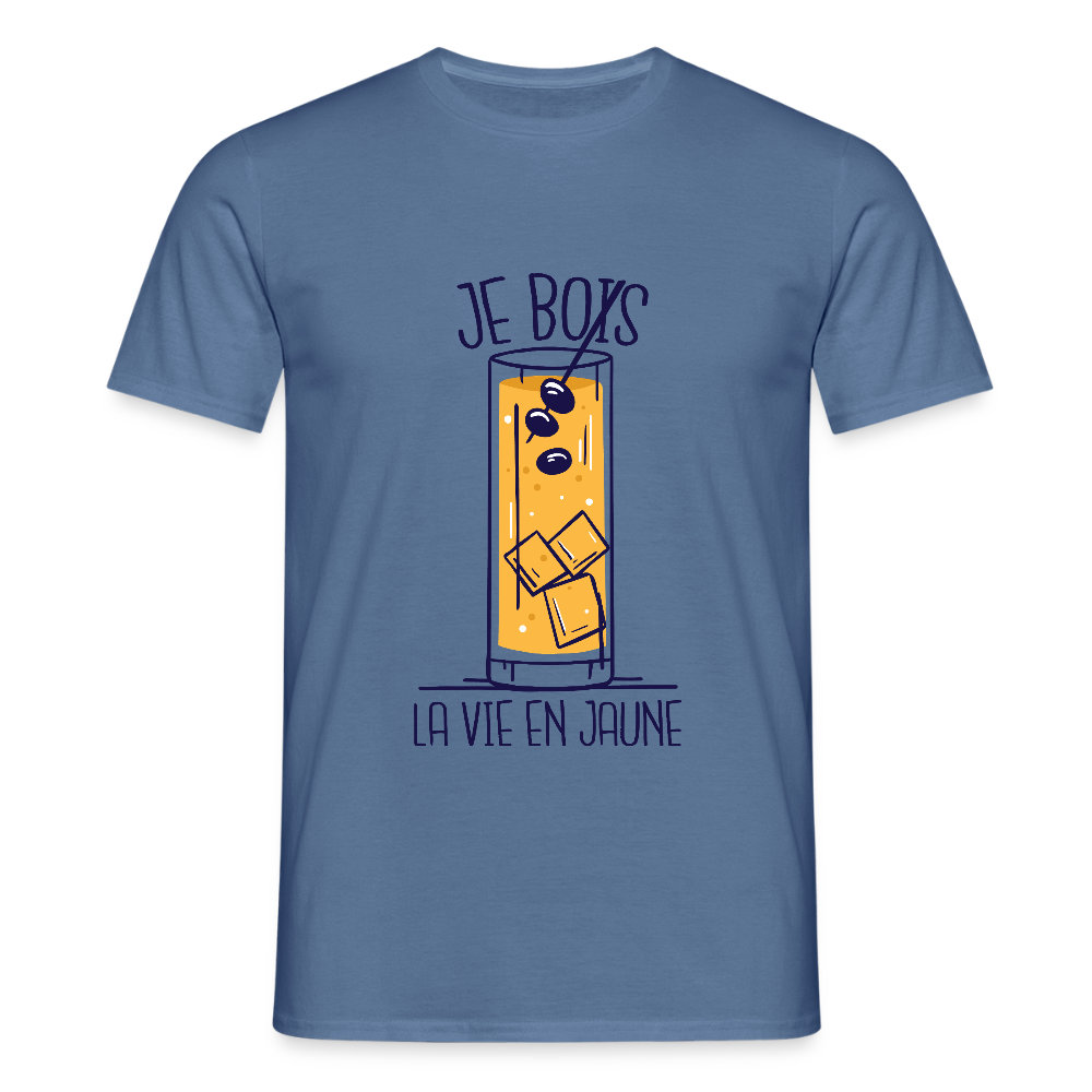 T-shirt Homme “Je Bois la Vie en Jaune” – Humour & Bonne Humeur | UNiKtee - REF00027 - bleu pigeon 