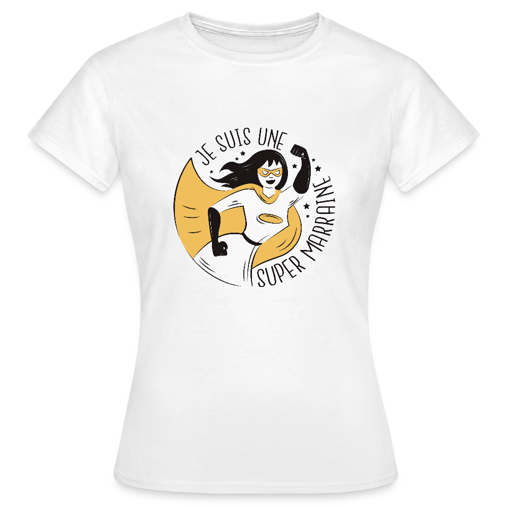 T-shirt Femme “Je suis une Super Marraine” – Cadeau Original & Héroïque | REF00058 - blanc