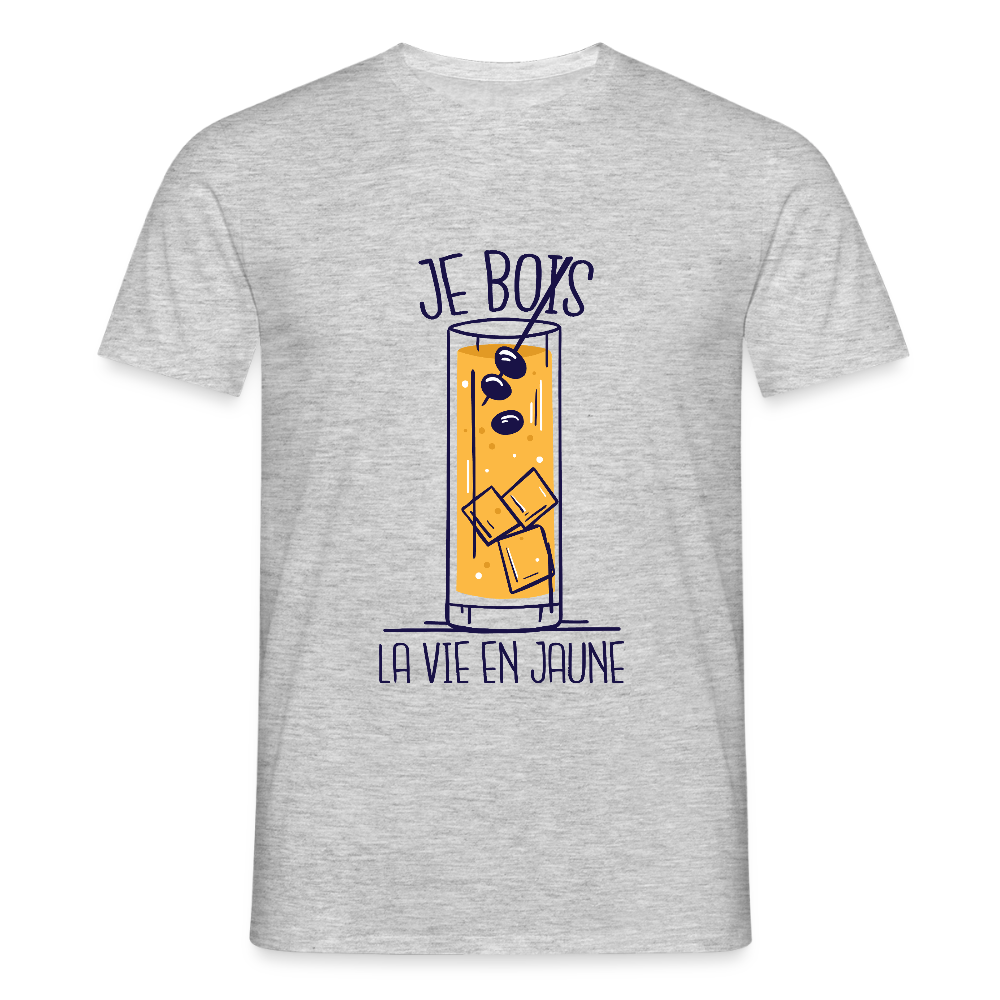 T-shirt Homme “Je Bois la Vie en Jaune” – Humour & Bonne Humeur | UNiKtee - REF00027 - gris chiné