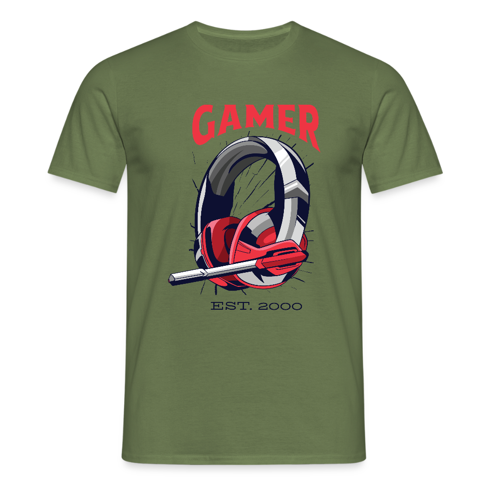 T-shirt Gamer Homme | Casque Rétro - vert militaire