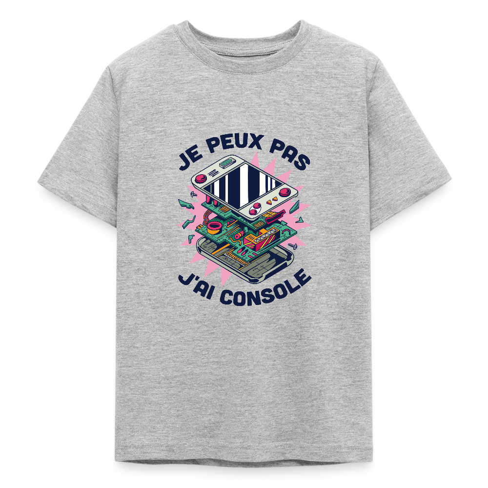 🎮 T-shirt Ado “Je peux pas, j’ai console” – Fun & Gaming Style | UNiKtee REF00044 - gris chiné