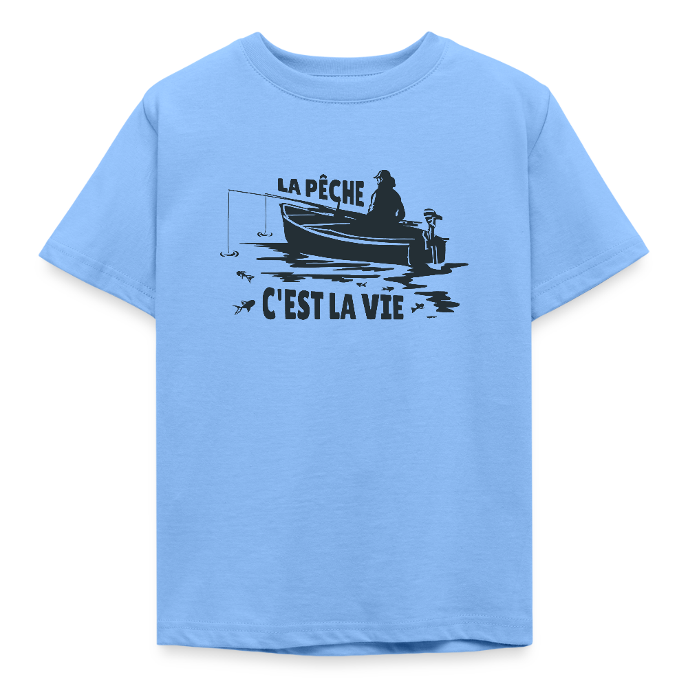 🐟 T-shirt Enfant Pêche “La Pêche c’est la Vie” – Fun & Nature | UNiKtee - REF00025 - bleu ciel