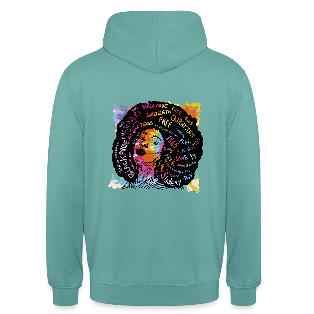 Sweat à Capuche Unisexe “Afro Queen” – Art Coloré & Message d’Empowerment | REF00063 - turquoise pastel