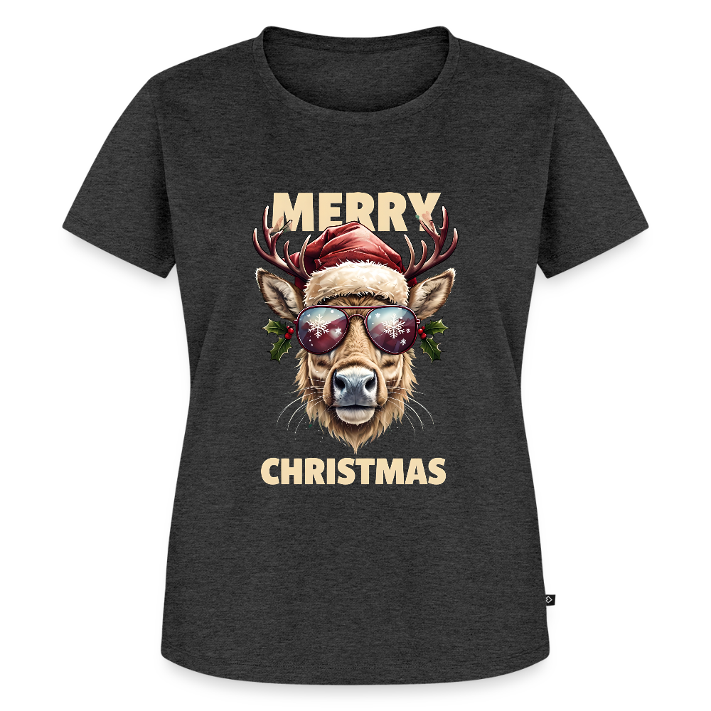 🦌 T-shirt Premium Bio Femme “Merry Christmas” – Style Festif & Détente | UNiKtee REF00071 - anthracite chiné