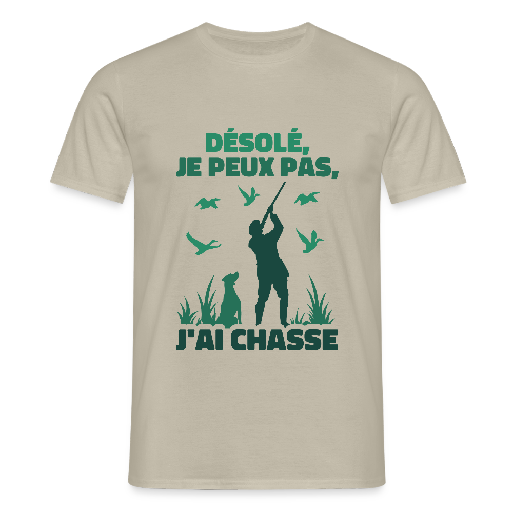 T-shirt Homme – Je peux pas, j’ai chasse - REF00015 - beige sable