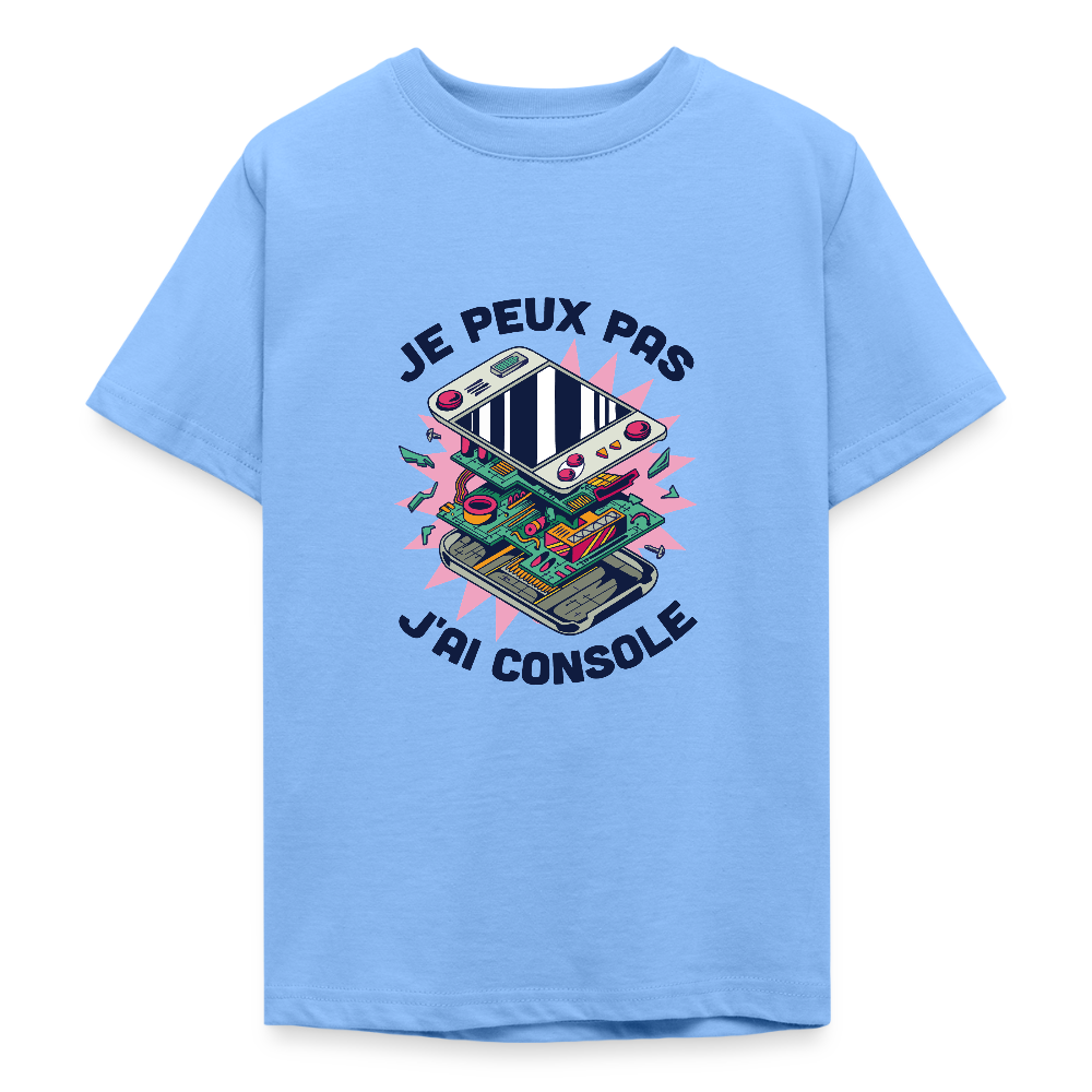 🎮 T-shirt Ado “Je peux pas, j’ai console” – Fun & Gaming Style | UNiKtee REF00044 - bleu ciel