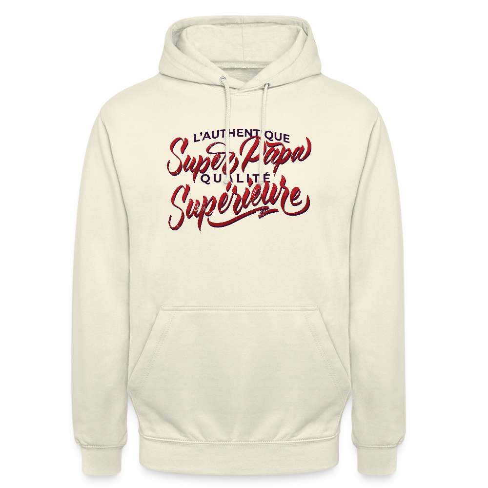 Sweat à Capuche Homme “Super Papa – Qualité Supérieure” | UNiKtee REF00036 - vanille