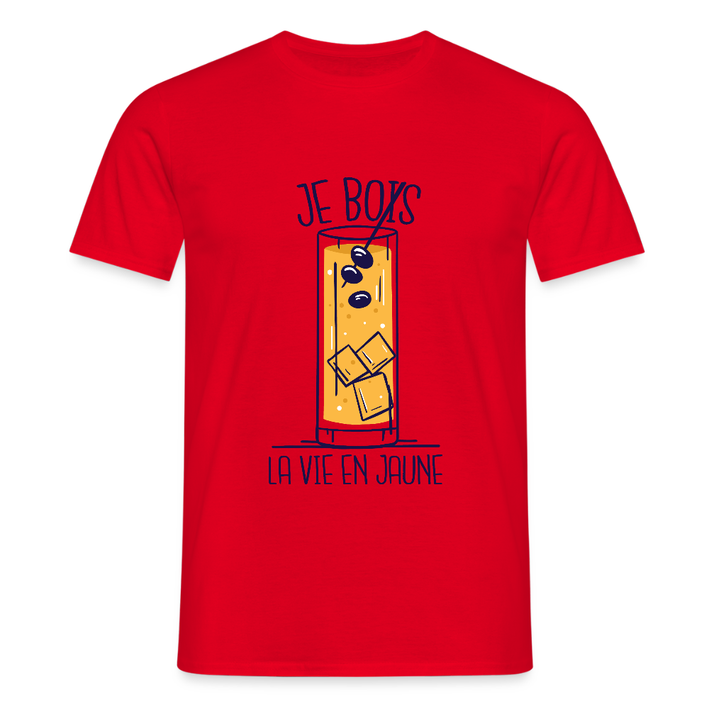 T-shirt Homme “Je Bois la Vie en Jaune” – Humour & Bonne Humeur | UNiKtee - REF00027 - rouge