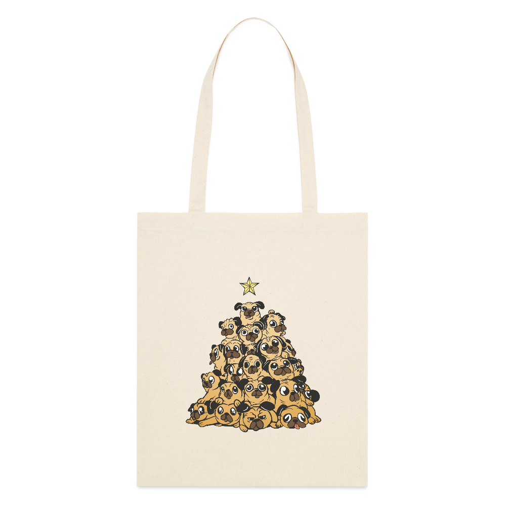 Tote Bag “Christmas Pug Tree” – Arbre de Carlins de Noël | UNiKtee REF00055 - blanc gris