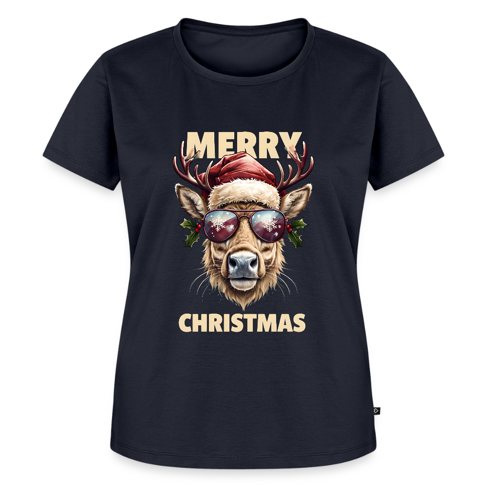 🦌 T-shirt Premium Bio Femme “Merry Christmas” – Style Festif & Détente | UNiKtee REF00071 - bleu marine