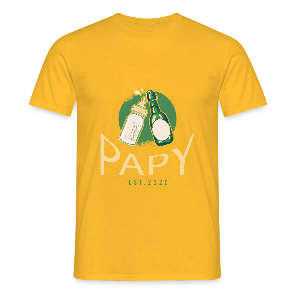 T-shirt Homme “Papy Est.2025” – Cadeau Original pour Nouveau Grand-Père | REF00059 - jaune