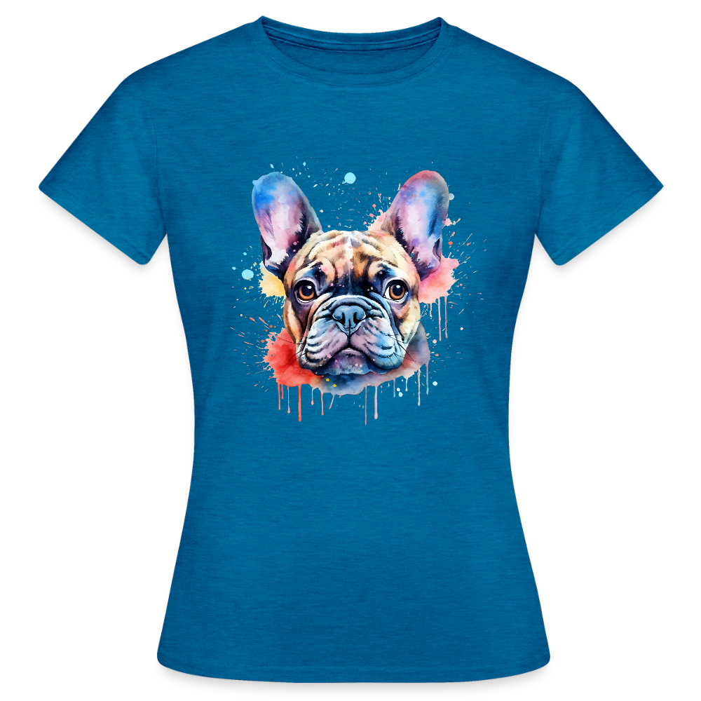 T-shirt Femme – Bouledogue Français Coloré - REF 00014 - bleu saphir antique chiné