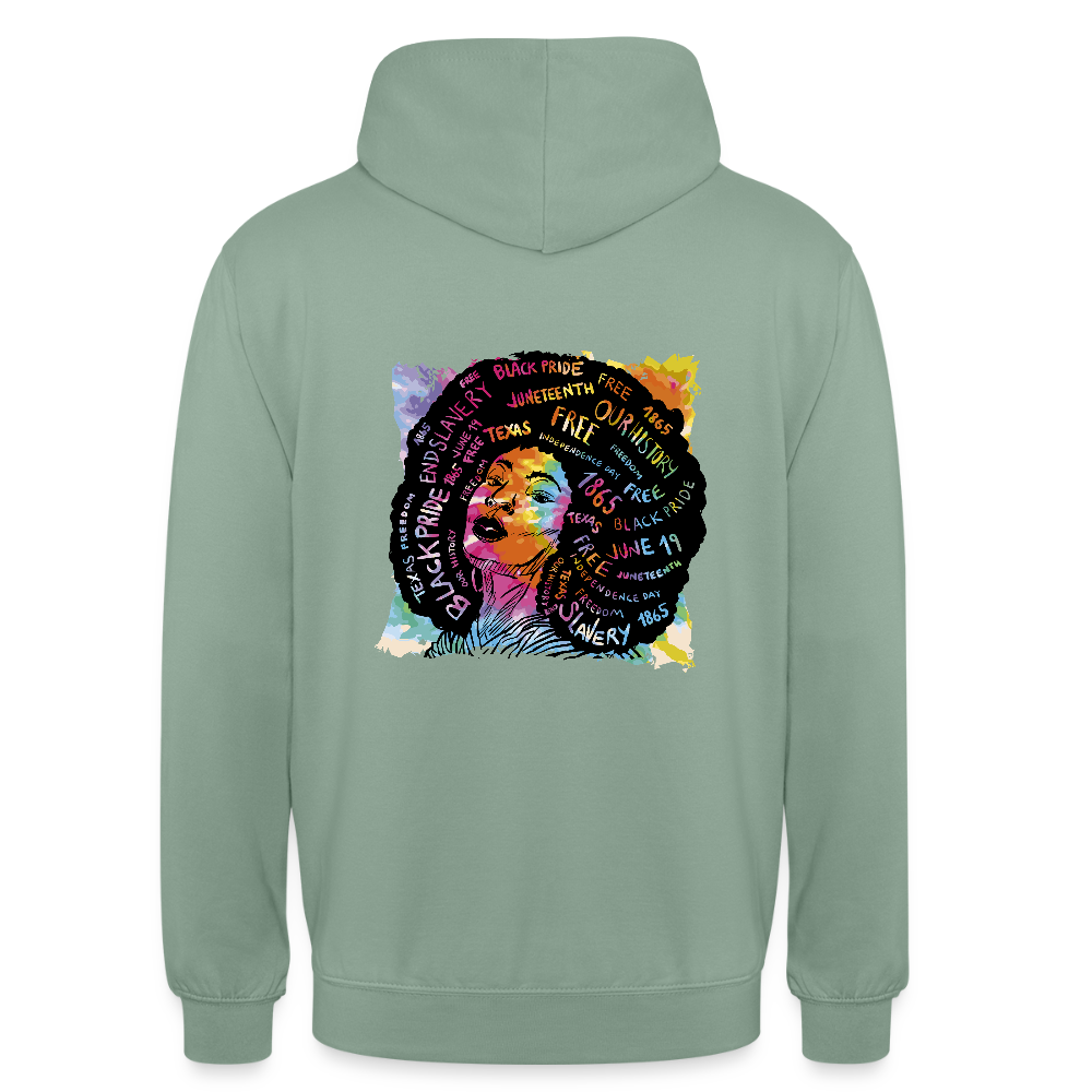 Sweat à Capuche Unisexe “Afro Queen” – Art Coloré & Message d’Empowerment | REF00063 - vert-de-gris