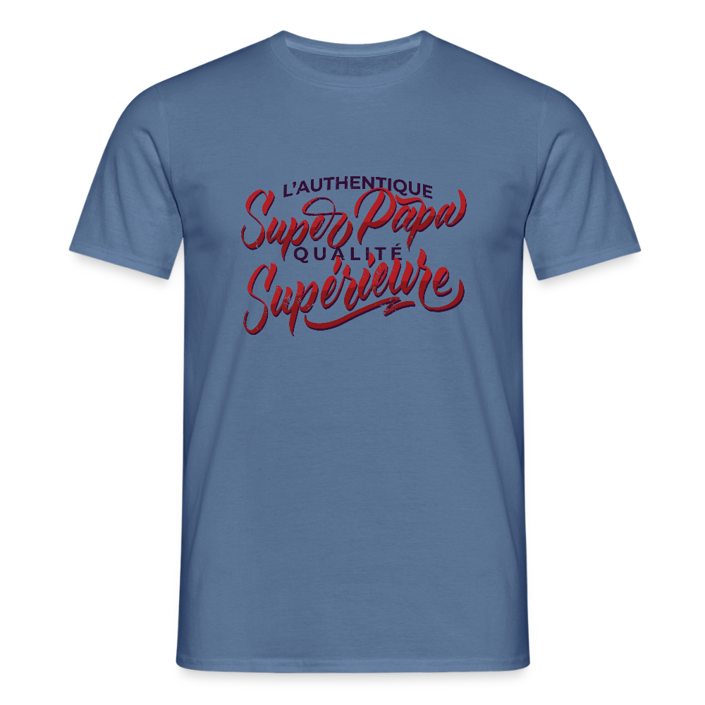 T-shirt Homme “Super Papa – Qualité Supérieure” | UNiKtee REF00036 - bleu pigeon 