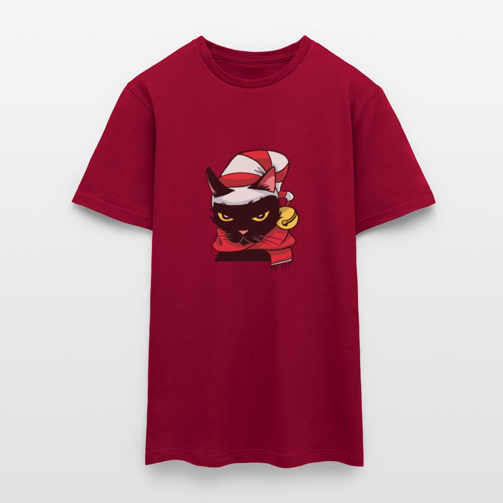T-shirt Homme – Chat de Noël Grincheux - REF00005 - rouge brique