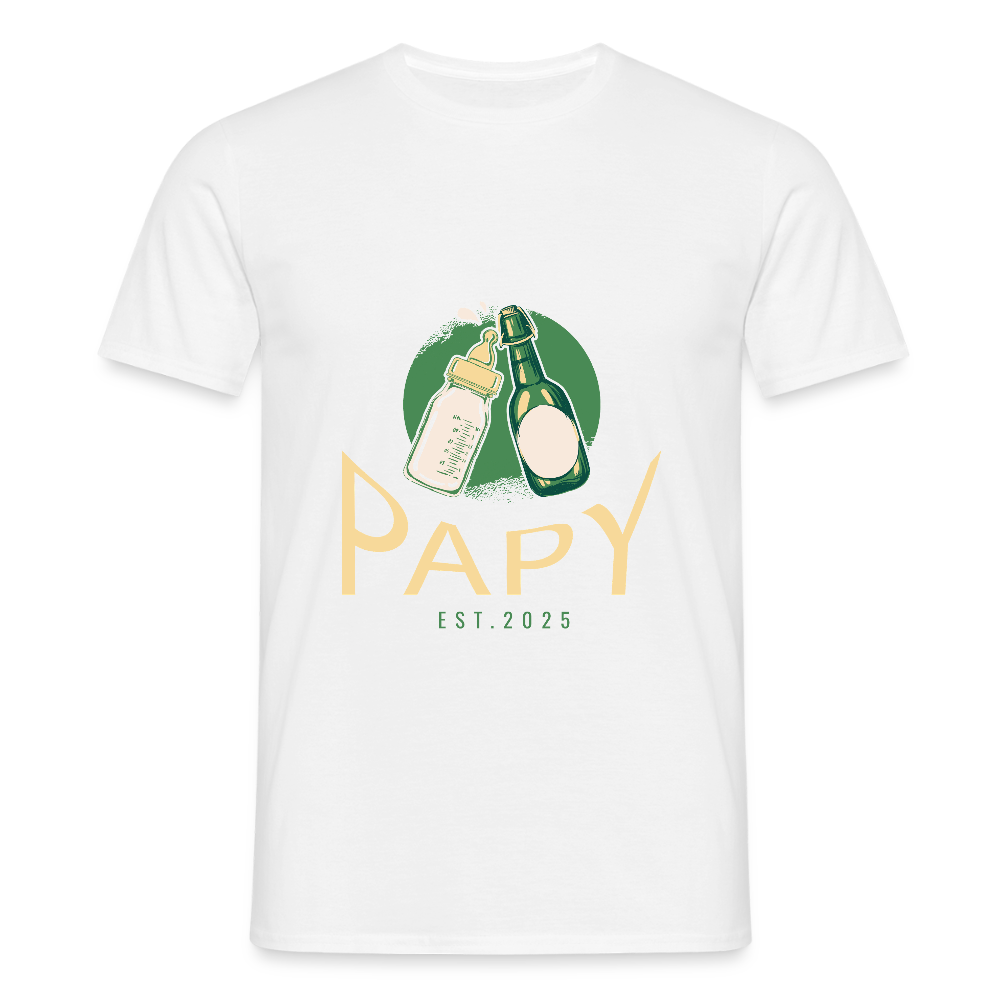 T-shirt Homme “Papy Est.2025” – Cadeau Original pour Nouveau Grand-Père | REF00059 - blanc