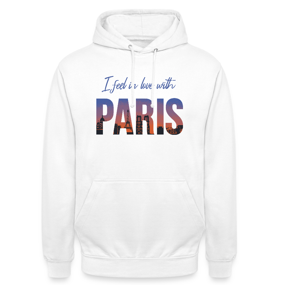 Sweat à Capuche Unisexe “I Feel in Love with PARIS” – Style Urbain & Romantique | REF00068 - blanc