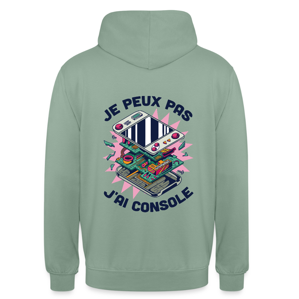 🎮 Sweat à Capuche Unisexe “Je peux pas, j’ai console” – Gaming Style | UNiKtee REF00044 - vert-de-gris