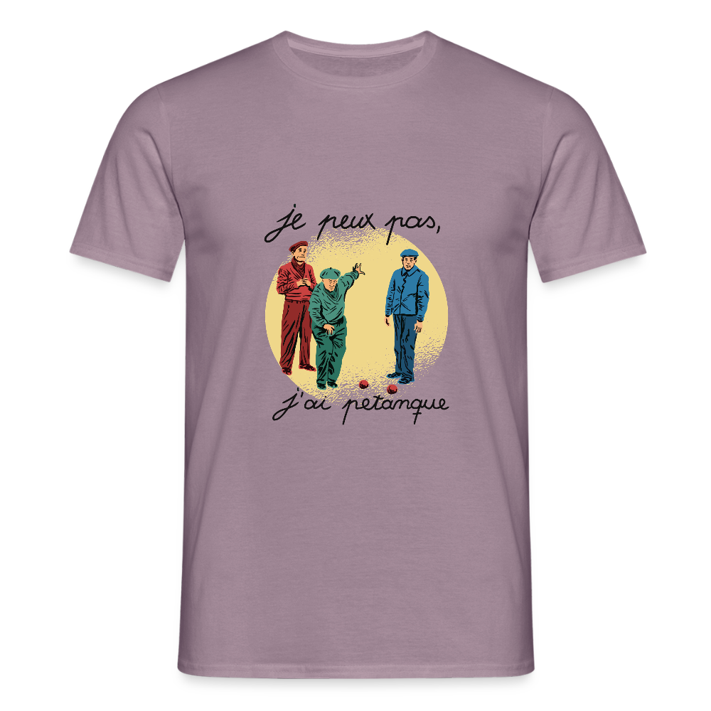 T-shirt Homme “Je peux pas, j’ai pétanque” – Humour du Sud & Bonne Humeur | UNiKtee REF00034 - mauve gris 