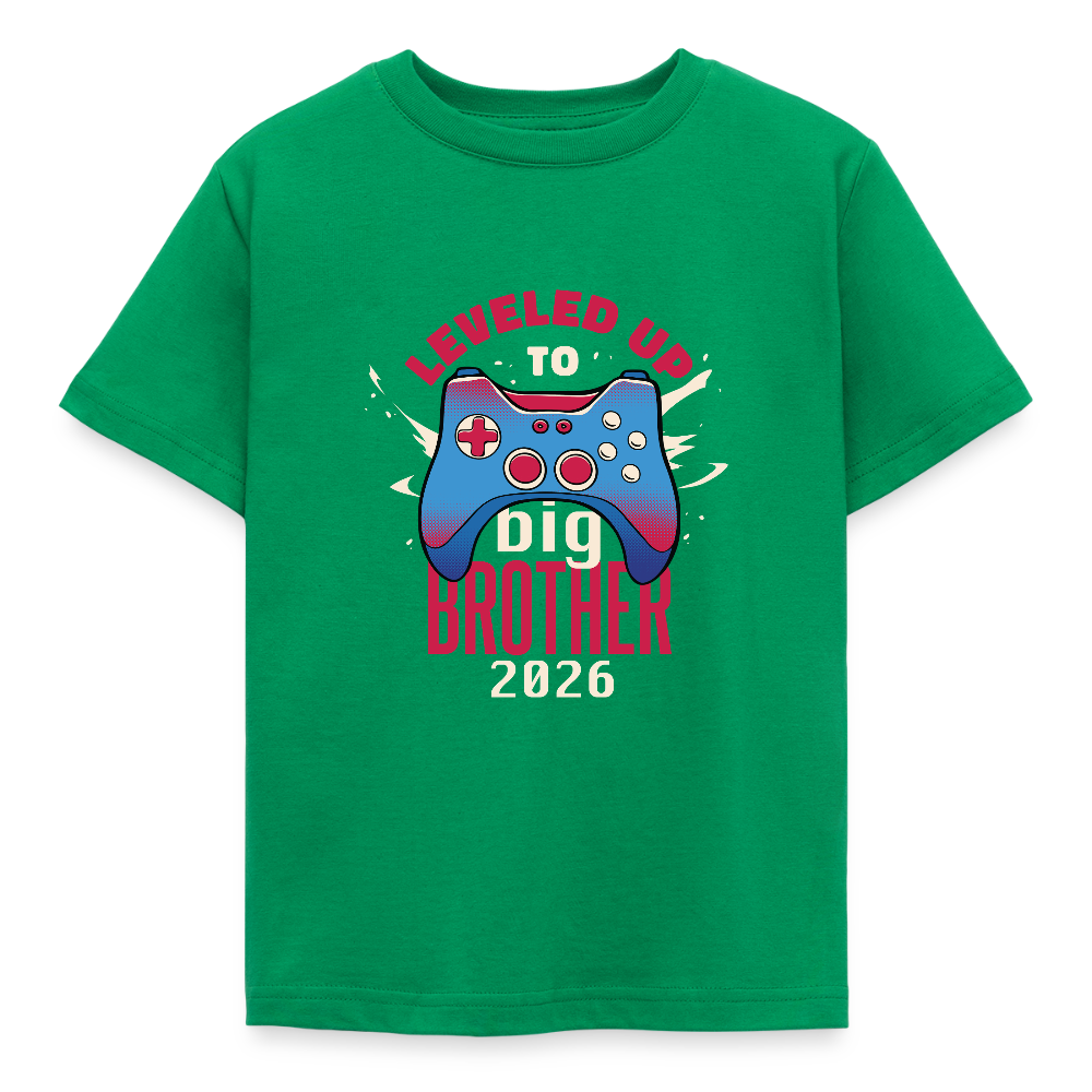 🎮 T-shirt Enfant “Leveled Up to Big Brother 2026” – Annonce Grand Frère | UNiKtee REF00051 - vert