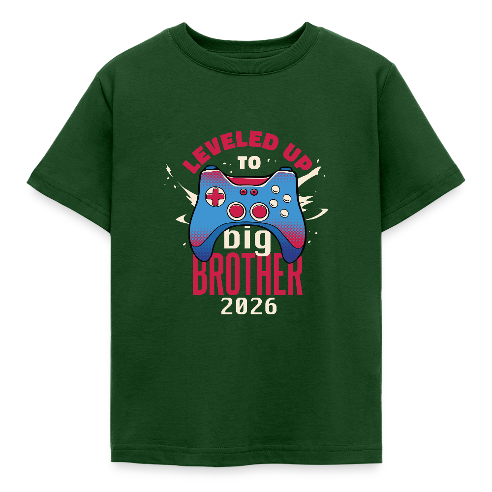 🎮 T-shirt Enfant “Leveled Up to Big Brother 2026” – Annonce Grand Frère | UNiKtee REF00051 - vert forêt