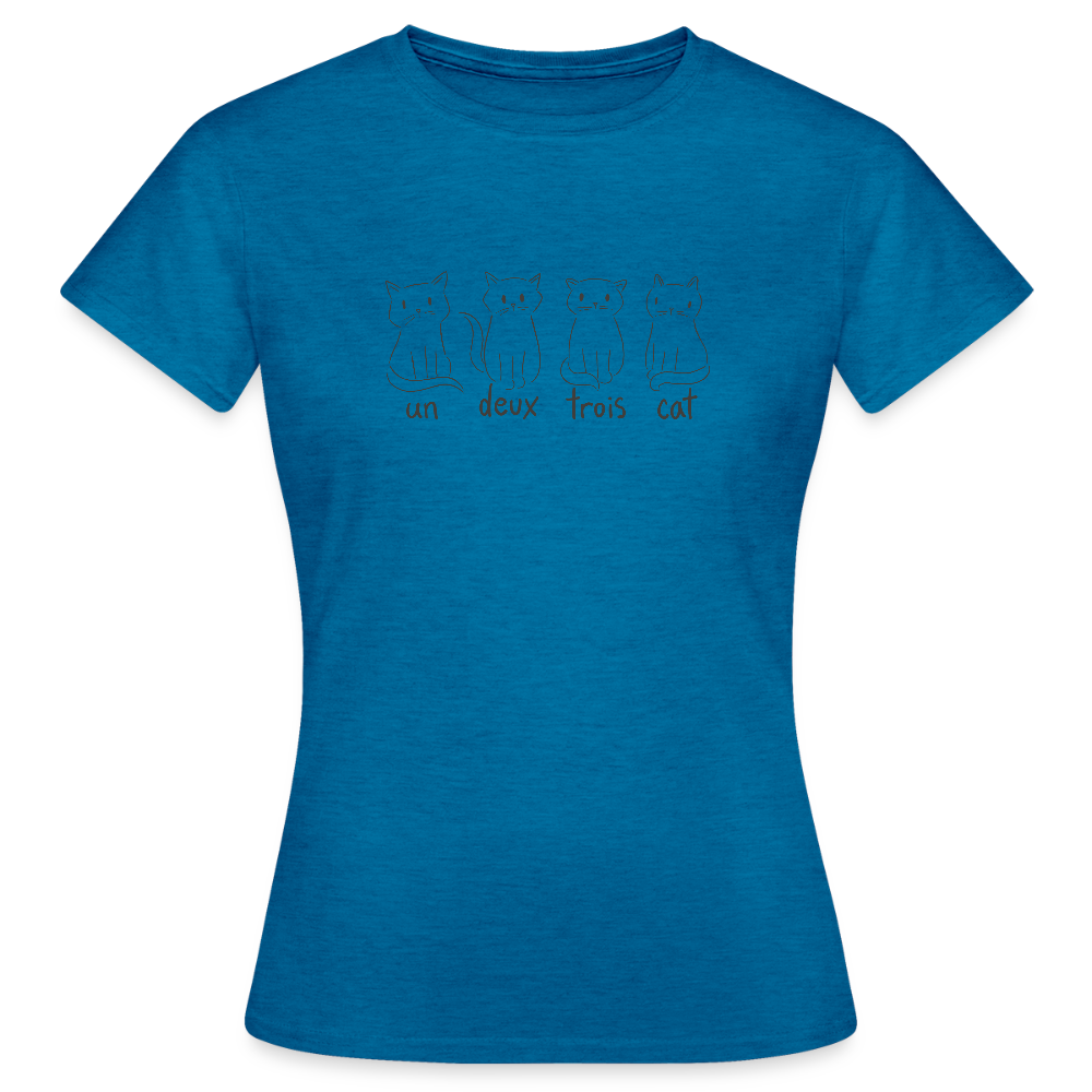 T-shirt Femme “Un, Deux, Trois, Cat” – Humour & Style Félin | UNiKtee REF00046 - bleu saphir antique chiné