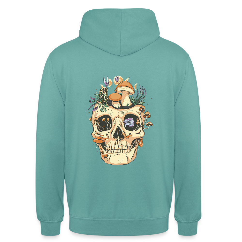 Sweat à Capuche Unisexe “Forest Skull” – Crâne Bohème & Nature Sauvage | REF00060 - turquoise pastel