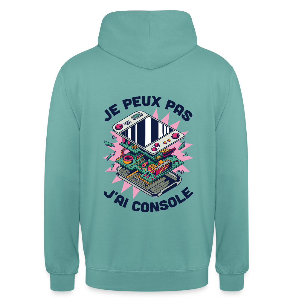 🎮 Sweat à Capuche Unisexe “Je peux pas, j’ai console” – Gaming Style | UNiKtee REF00044 - turquoise pastel
