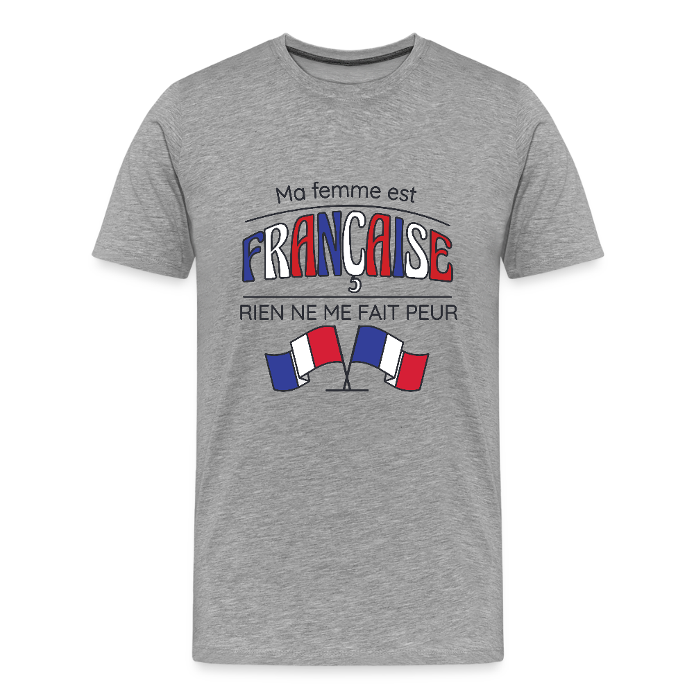 🇫🇷 T-shirt Homme “Ma femme est Française” – Humour & Fierté | UNiKtee REF00076 - gris chiné