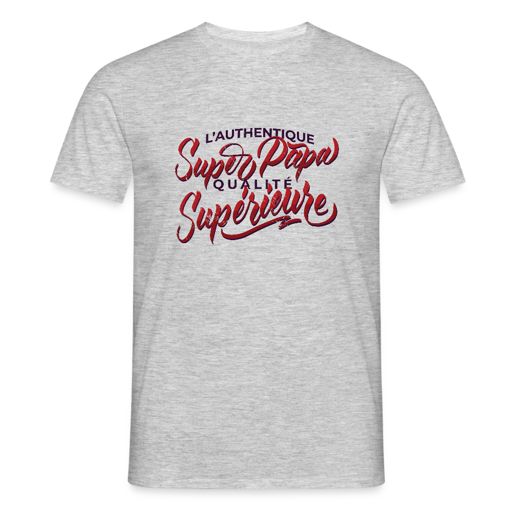 T-shirt Homme “Super Papa – Qualité Supérieure” | UNiKtee REF00036 - gris chiné