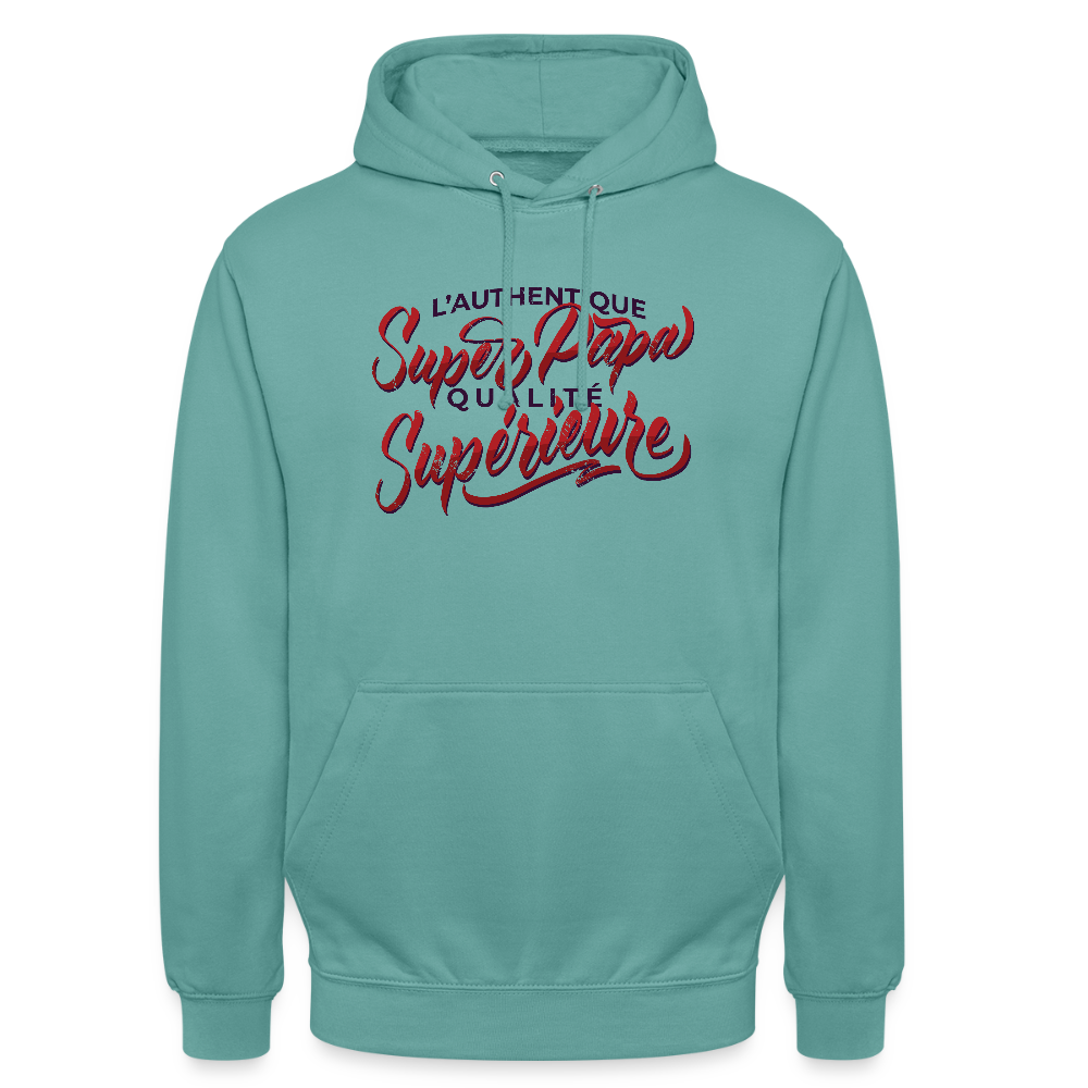Sweat à Capuche Homme “Super Papa – Qualité Supérieure” | UNiKtee REF00036 - turquoise pastel