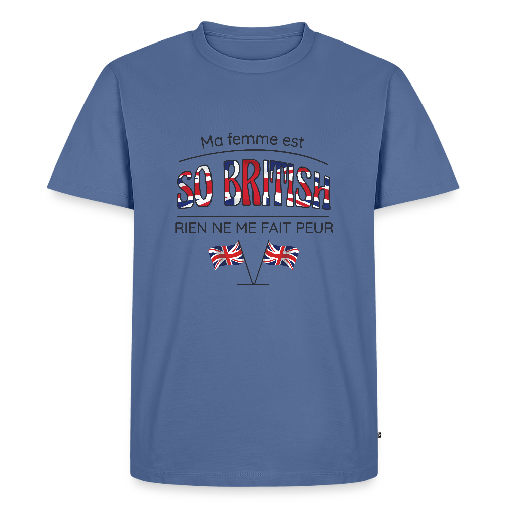 🇬🇧 T-shirt Homme “Ma femme est so British” – Humour & Couple Mixte | UNiKtee REF00073 - bleu pigeon