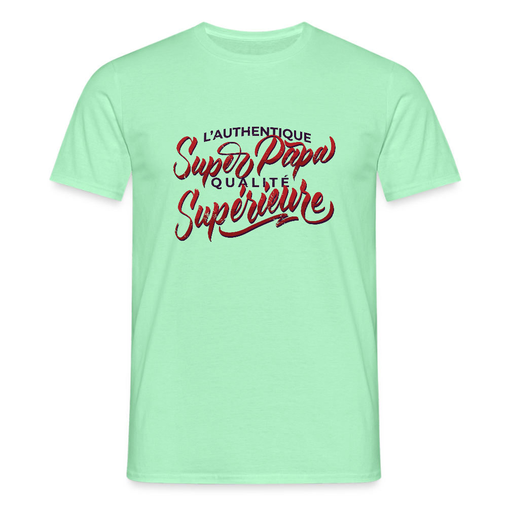T-shirt Homme “Super Papa – Qualité Supérieure” | UNiKtee REF00036 - vert menthe