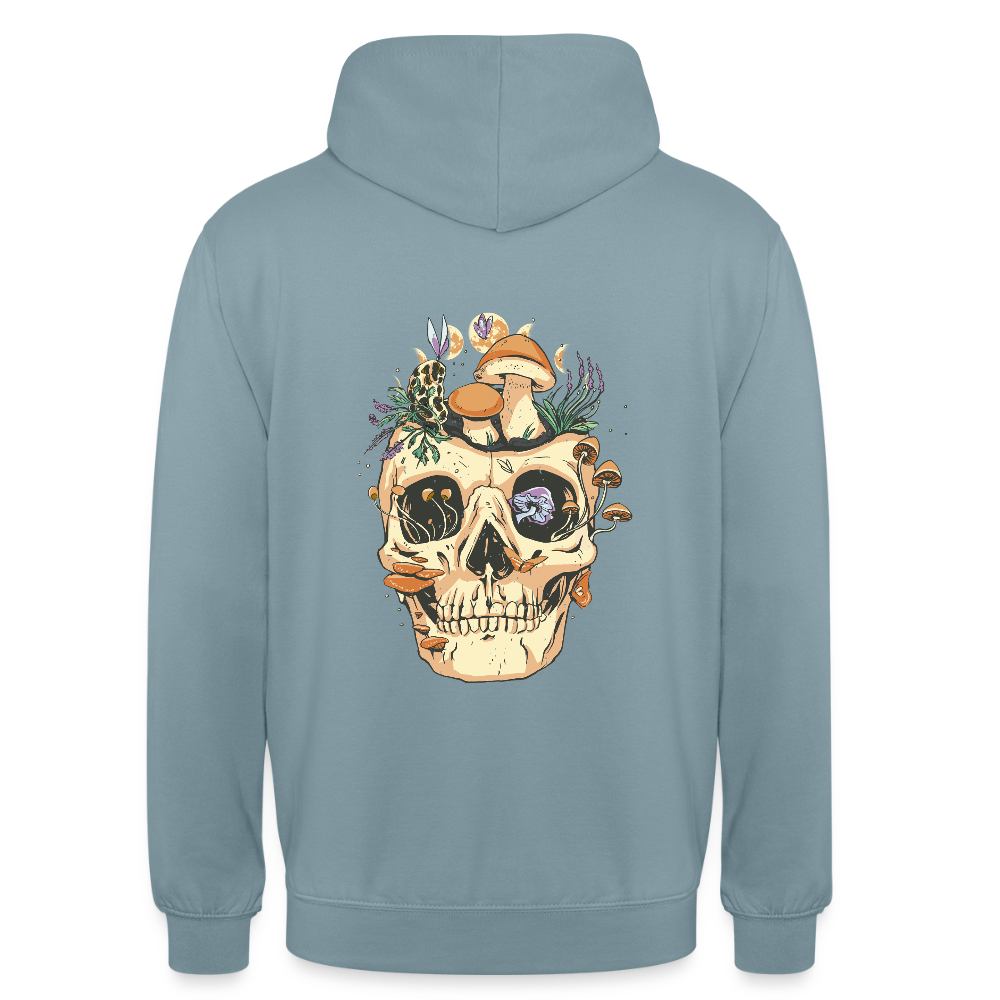 Sweat à Capuche Unisexe “Forest Skull” – Crâne Bohème & Nature Sauvage | REF00060 - bleu fumée